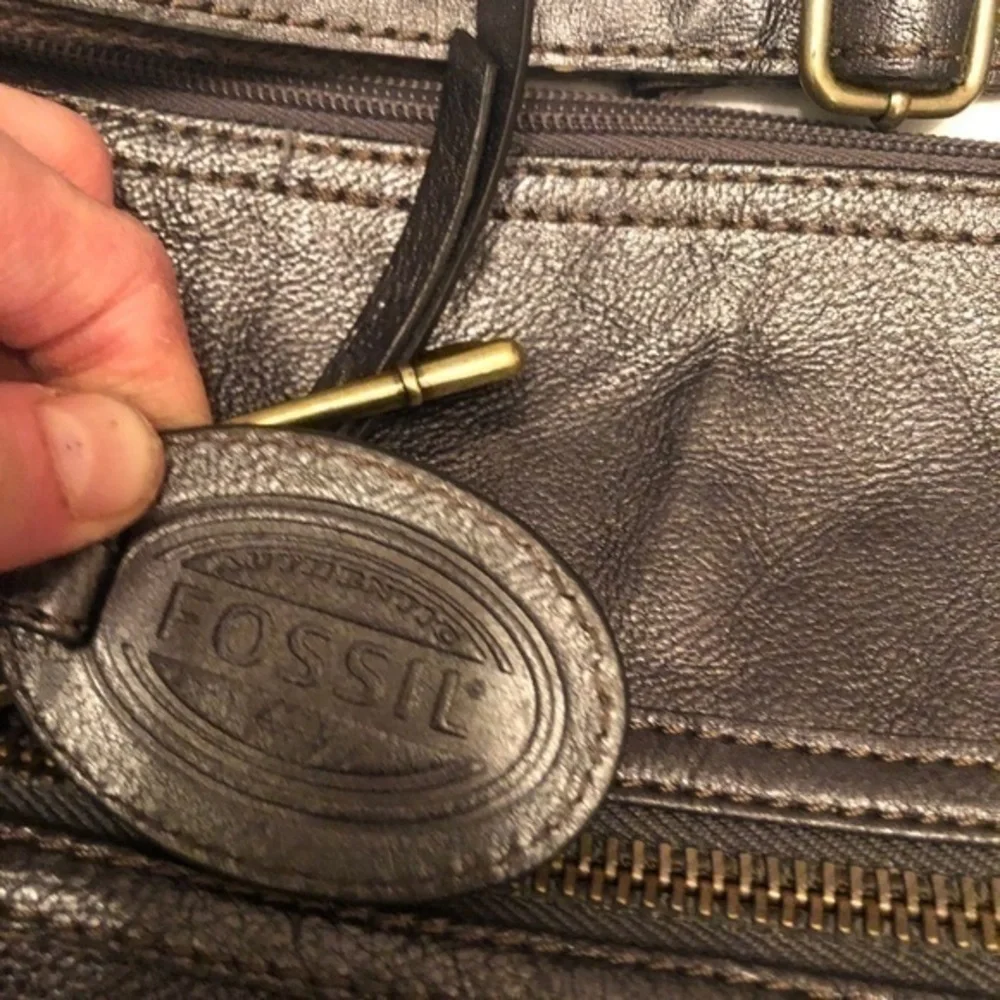 Fossil dark silver messenger bag